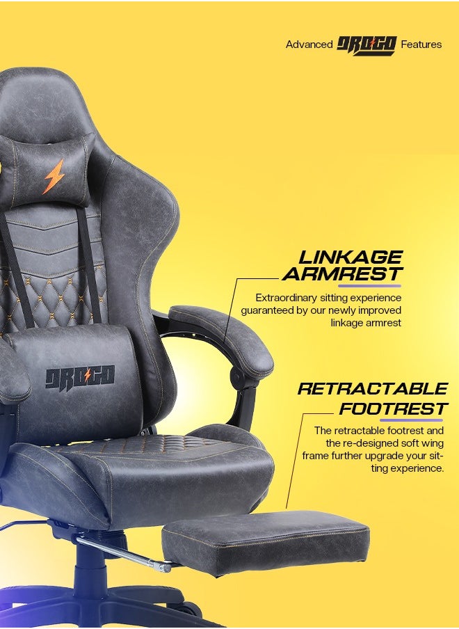 DROGO - Gaming Chair Drogo Ergonomic  with 7 Way adjustable Seat PU Leather Material Desk Chair Head & USB Massager Lumbar Pillow Video Games Chair Home Office Chair with Full Reclining Back Footrest Grey - Image 1