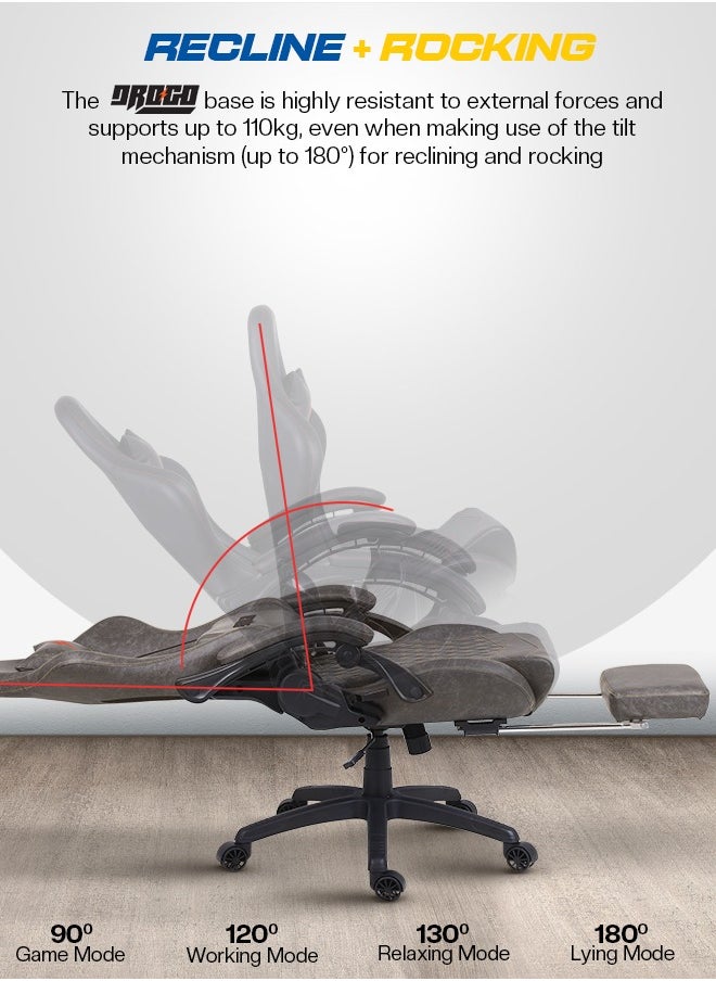DROGO - Gaming Chair Drogo Ergonomic  with 7 Way adjustable Seat PU Leather Material Desk Chair Head & USB Massager Lumbar Pillow Video Games Chair Home Office Chair with Full Reclining Back Footrest Grey - Image 1