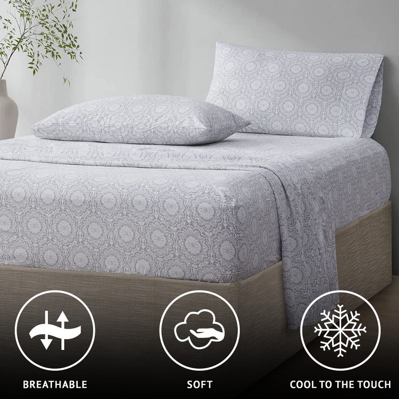Comfort Spaces 100% Cotton Sheet Set Breathable, Lightweight, Soft with 14" Elastic Pocket Fits up to 16" Mattress, All Season Cozy Bedding, Matching Pillow Case, Full Adelia Gray 4 Piece - Image 2