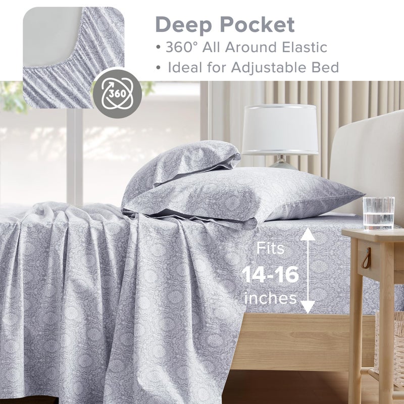Comfort Spaces 100% Cotton Sheet Set Breathable, Lightweight, Soft with 14" Elastic Pocket Fits up to 16" Mattress, All Season Cozy Bedding, Matching Pillow Case, Full Adelia Gray 4 Piece - Image 4