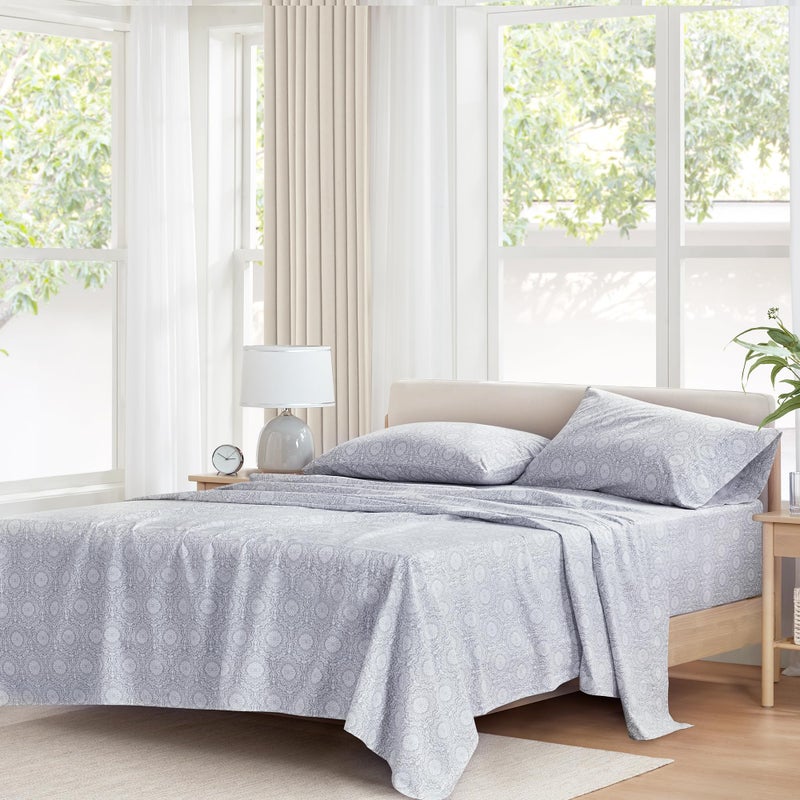 Comfort Spaces 100% Cotton Sheet Set Breathable, Lightweight, Soft with 14" Elastic Pocket Fits up to 16" Mattress, All Season Cozy Bedding, Matching Pillow Case, Full Adelia Gray 4 Piece - Image 1