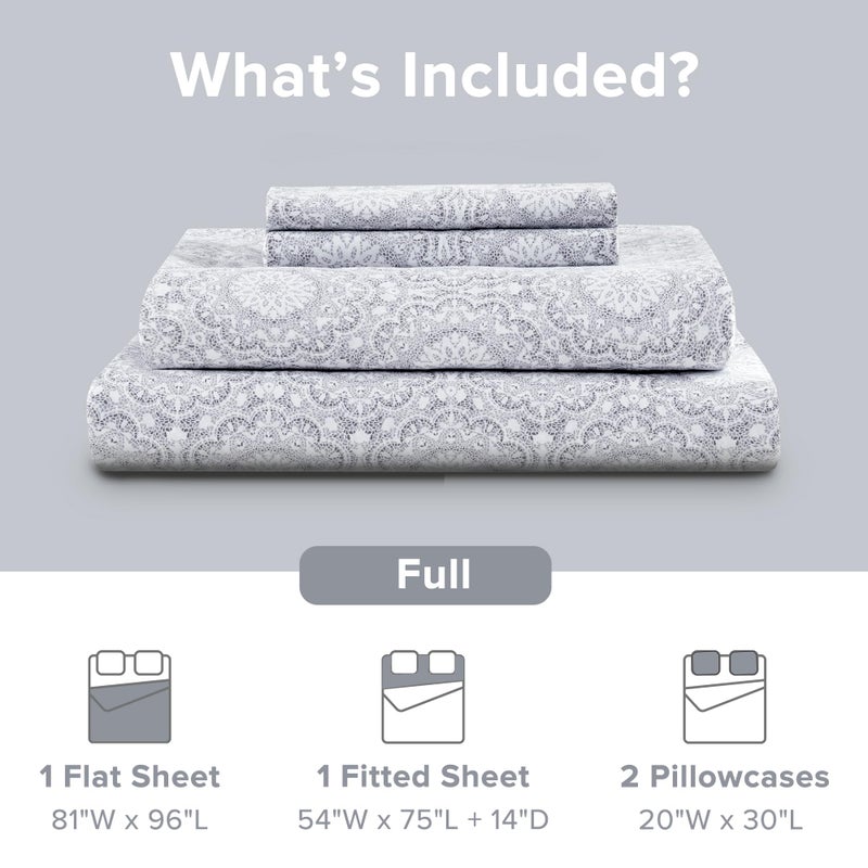 Comfort Spaces 100% Cotton Sheet Set Breathable, Lightweight, Soft with 14" Elastic Pocket Fits up to 16" Mattress, All Season Cozy Bedding, Matching Pillow Case, Full Adelia Gray 4 Piece - Image 3