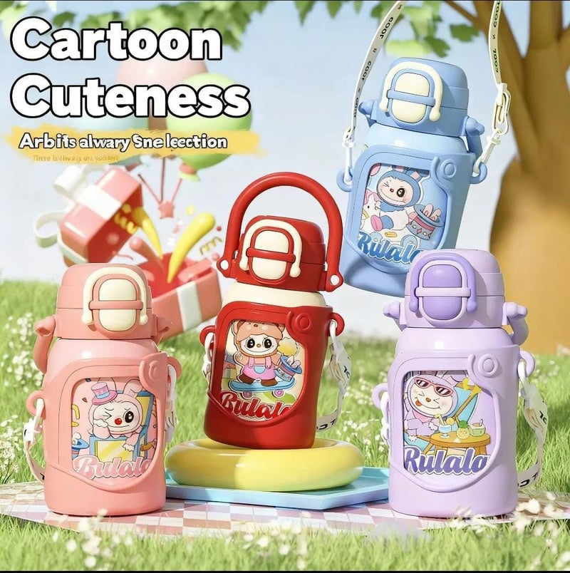 POPAXY Cartoon Kids Water Bottle,Stainless Steel Keeps Drinks Cool Or Hot for an Extra Long Time,Double Walled Vacuum Insulated,Water Bottle for Boys,Girls,Leak Proof Lid 500ml (Multicolor) - Image 3