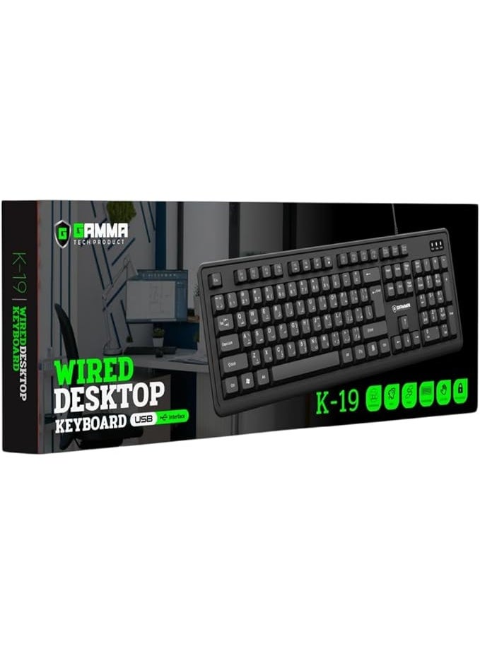 Gamma K-19 Wired Desktop Keyboard | Full-Size | English/Arabic Layout | Silent Keys | USB Plug-and-Play - Image 2