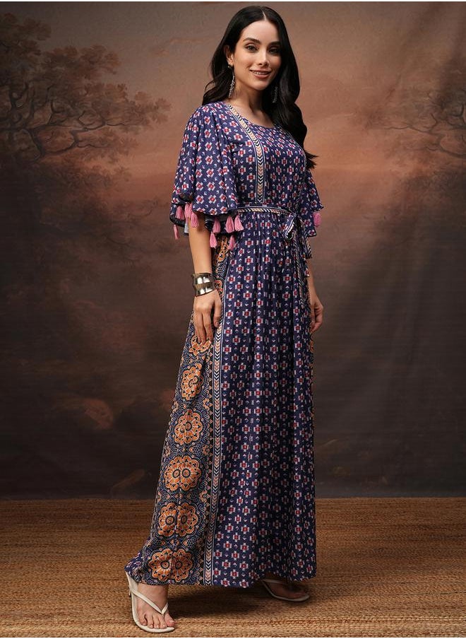 Vishudh Women Blue Wide Leg Printed Jumpsuit by Styli  - Image 4