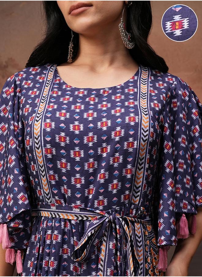 Vishudh Women Blue Wide Leg Printed Jumpsuit by Styli  - Image 5