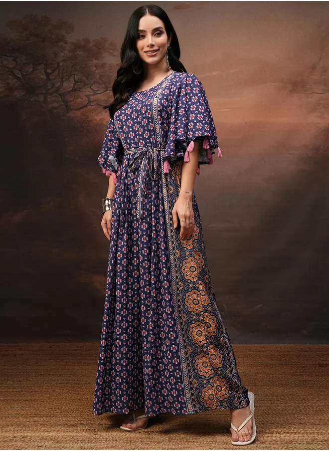 Vishudh Women Blue Wide Leg Printed Jumpsuit by Styli