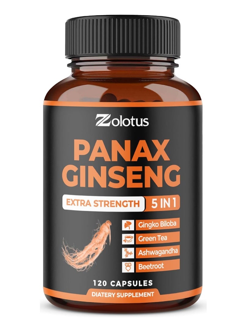 Zolotus Korean Red Panax Ginseng + Ginkgo Biloba, Ashwagandha, Beetroot, Green Tea - 120 Capsules  - Image 1