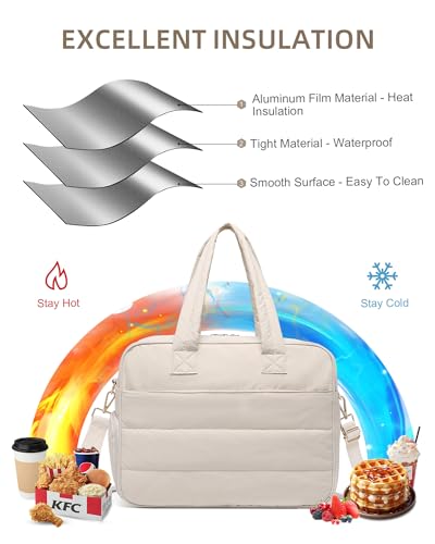 BAVERGE Lunch Tote Bag for Women Work, 15.6 Inch Laptop Purse with Insulated Lunch Compartment Coin Wallet for Meal, Large Puffy Quilted Travel Duffle Bag - Image 5