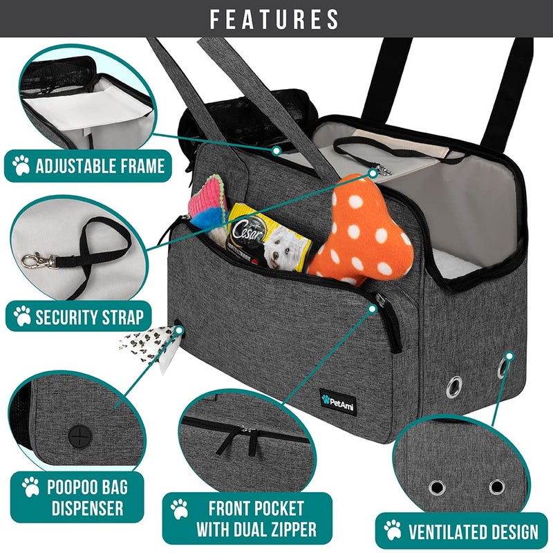 PetAmi Small Dog Purse Carrier, Soft-Sided Pet Carrier Bag with Pockets, Portable Puppy Cat Travel Handbag Tote, Airline Approved Breathable Mesh, Poop Bag Dispenser, Sherpa Bed, Max 18 lbs, Dark Gray - Image 3
