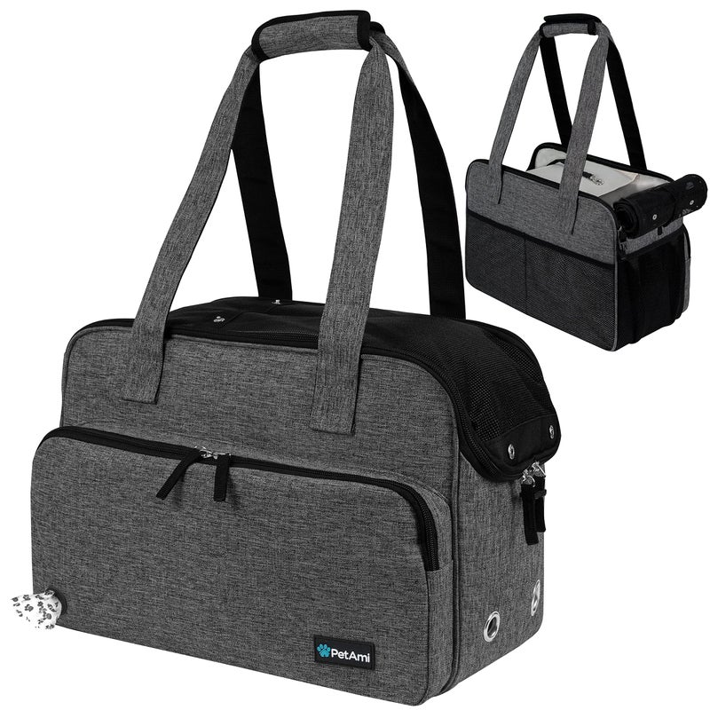 PetAmi Small Dog Purse Carrier, Soft-Sided Pet Carrier Bag with Pockets, Portable Puppy Cat Travel Handbag Tote, Airline Approved Breathable Mesh, Poop Bag Dispenser, Sherpa Bed, Max 18 lbs, Dark Gray - Image 1