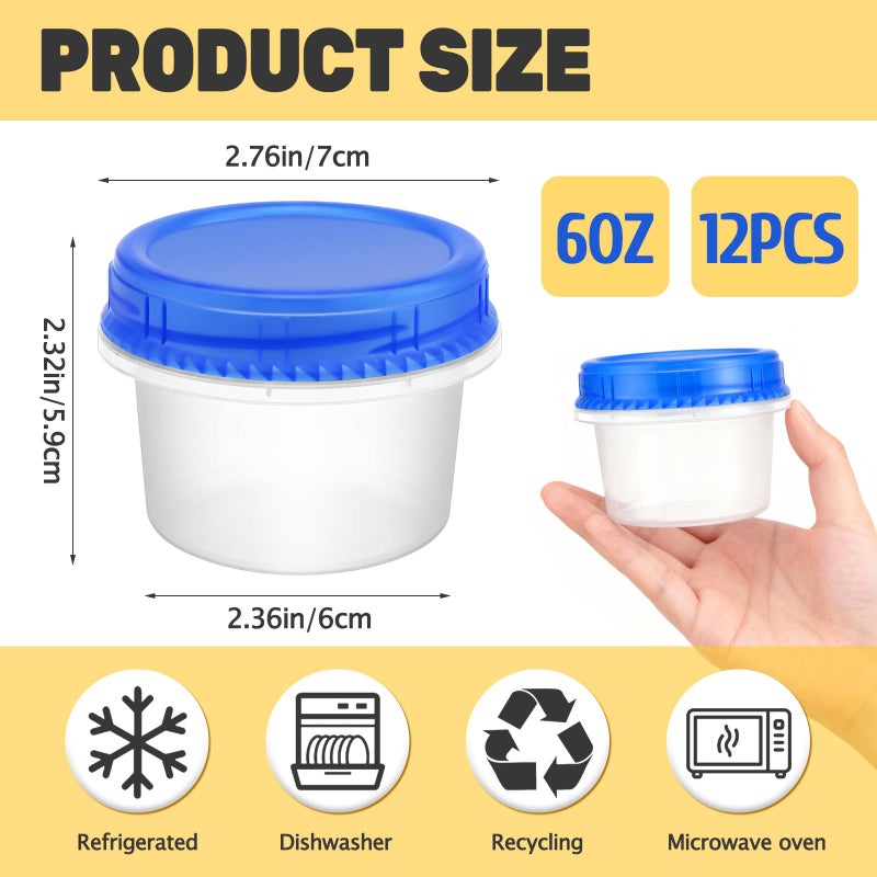 ISUSSER 12 Pack Freezer Containers with Screw On Lids, 6 Oz Stackable Reusable Plastic Storage Container, Airtight Plastic Food Storage Containers with Twist Top Lids for Food Soup Jello Sauce - Image 2