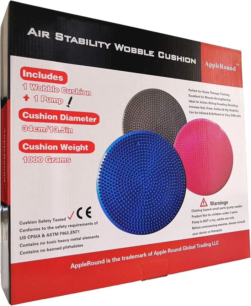 AppleRound Inflated Wobble Cushion with Hand Pump, Air Stability Board (Extra Thick), Core Balance Disc for Adults, Sensory Wiggle Seat for Kids, Flexible Seating for All Age, 13.5in 34cm Diameter - Image 4