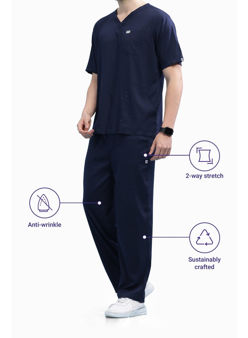 KNYA Ecoflex Lite Active Men's Srcubsuit | 5 Pocket | 2-way stretch | For Doctors (Navy Blue) - Image 5
