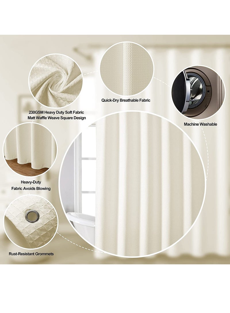 Rubik Premium Shower Curtain Thick Fabric Waffle Weave Design 5-Star Hotel Quality, Waterproof Mildew-proof No Smell Washable with 12 Hooks for Bathroom (Beige, 180 x 180cm)  - Image 2
