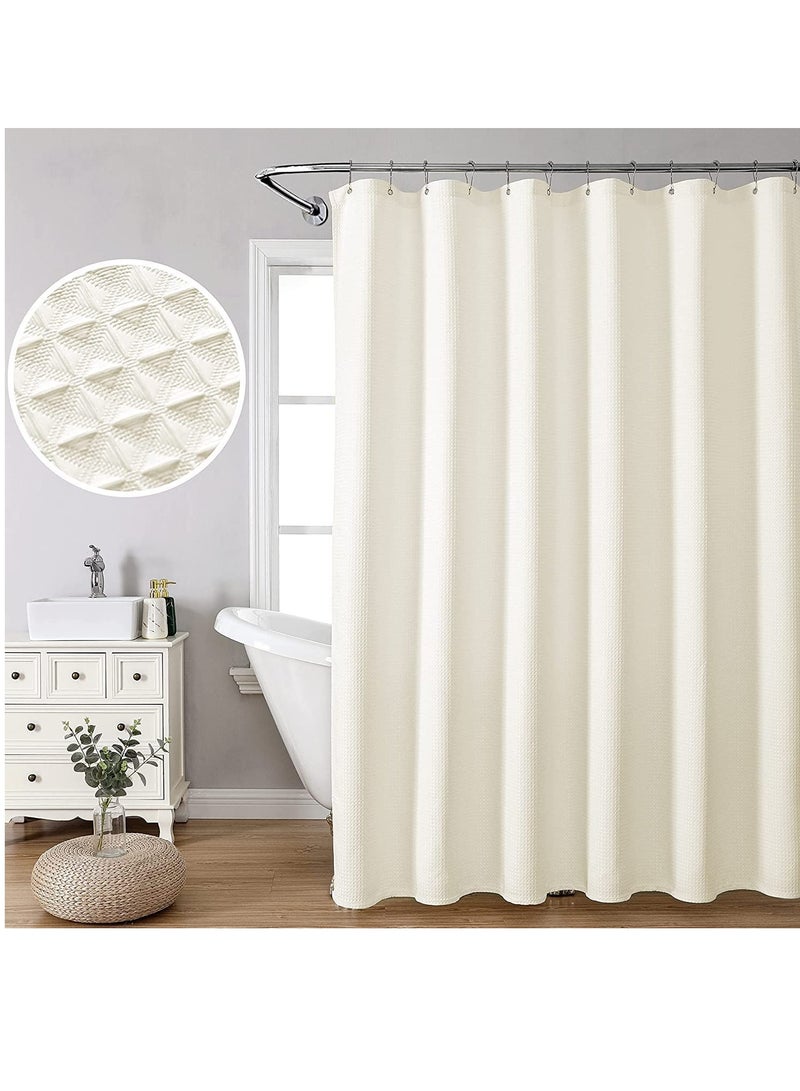 Rubik Premium Shower Curtain Thick Fabric Waffle Weave Design 5-Star Hotel Quality, Waterproof Mildew-proof No Smell Washable with 12 Hooks for Bathroom (Beige, 180 x 180cm)  - Image 3