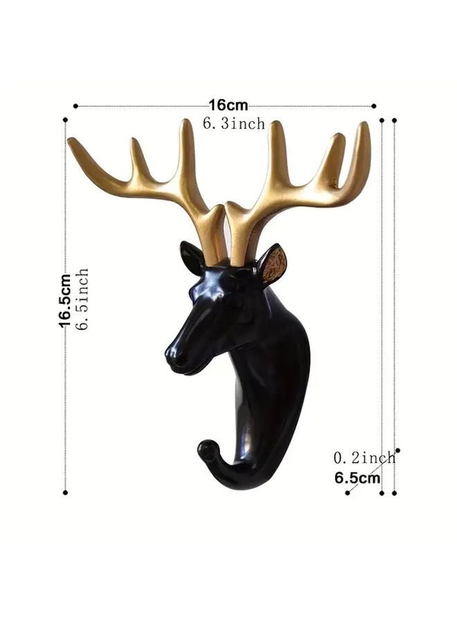 رأس الرنة الذهبي الأسود خطاف حائط مقاوم للصدأ لاصق قوي بدون حفر ديكور المنزل - Image 1