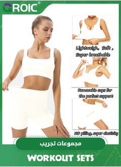 GROIC 2 Pieces Workout Sets for Women, Seamless Crop Tops Leggings Matching Seamless Ribbed Crop Tank High Waist Shorts Yoga Outfits Two Piece Yoga Running Gym Workout Outfits  - Image 2