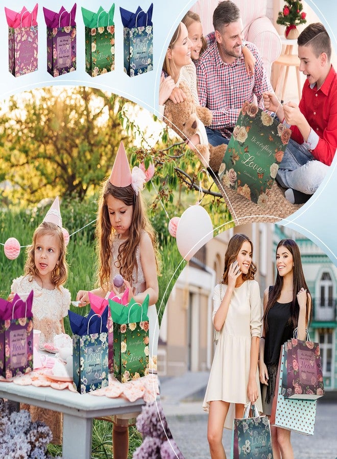 Tenceur 32 Pcs Religious Gift Bags Christian Gift Paper Bags with 32 Tissues Bible Verse Paper Bag with Handles Inspirational Flower Christian Present for Women Birthday Wedding Baptism Spring - Image 5
