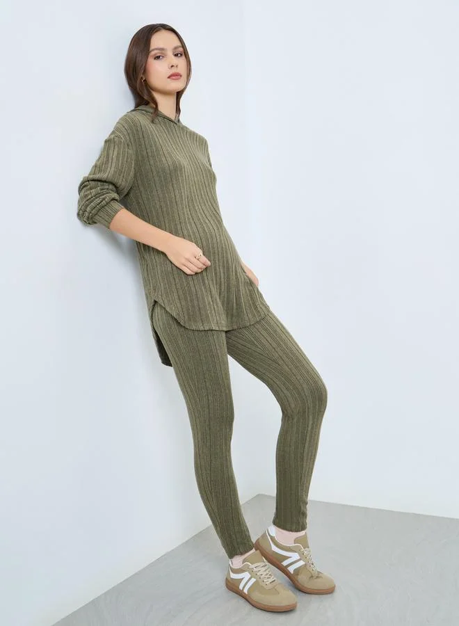 Take Two Olive Ribbed Hoodie and Leggings Co-ords