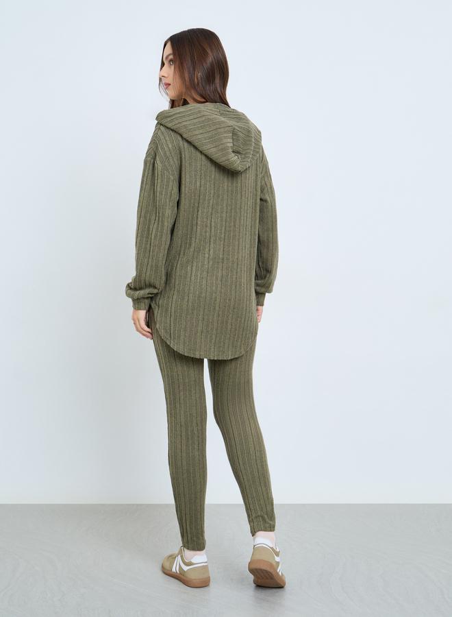 Take Two Olive Ribbed Hoodie and Leggings Co-ords - Image 5