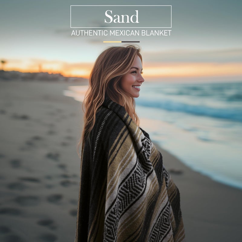 Hydration Nation Authentic Large Handwoven Mexican Blanket - Soft Yoga Blankets - Durable Serape - Lightweight Falsa Blanket, Beach, Camping, Picnic, Equestrian Saddle, Outdoor Blankets 70"x50" - Sand - Image 3