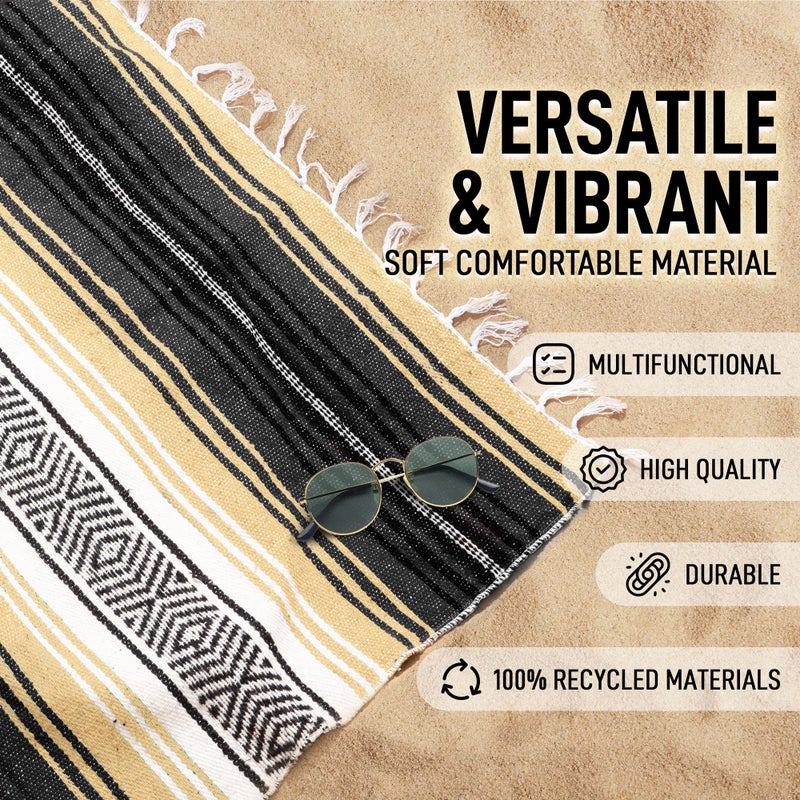 Hydration Nation Authentic Large Handwoven Mexican Blanket - Soft Yoga Blankets - Durable Serape - Lightweight Falsa Blanket, Beach, Camping, Picnic, Equestrian Saddle, Outdoor Blankets 70"x50" - Sand - Image 2