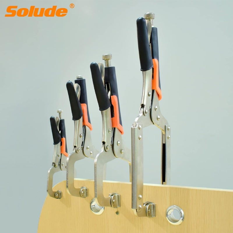 SOLUDE C-Clamp Locking Pliers Set,6-Inch,9-Inch,11-Inch,14-Inch,4 Piece Vise Grip Face Clamp for Woodworking,Welding and Pocket Hole Joinery with Plastic Storage Box - Image 4