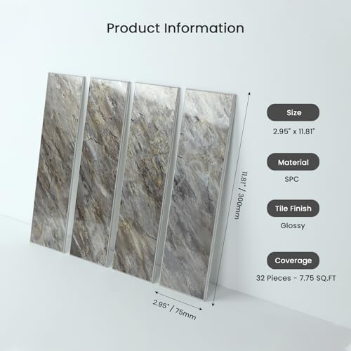 HOMEART 32PCS Peel and Stick Backsplash Tiles 3x12 SelfAdhesive Stone Composite Glossy Faux Marble Subway Tile Metro Stick on Wall Tiles for Kitchen Backsplash Bathroom Fireplace Light Brown - Image 3