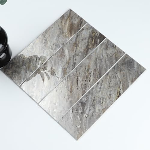 HOMEART 32PCS Peel and Stick Backsplash Tiles 3x12 SelfAdhesive Stone Composite Glossy Faux Marble Subway Tile Metro Stick on Wall Tiles for Kitchen Backsplash Bathroom Fireplace Light Brown - Image 1