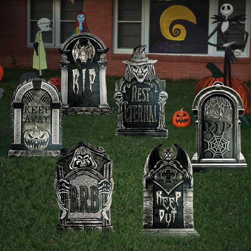 Mueisytp 17inch Halloween Tombstones Decorations 6PCS Graveyard Decorations for Halloween Gravestones Headstone Yard Signs for Lawn Outdoor