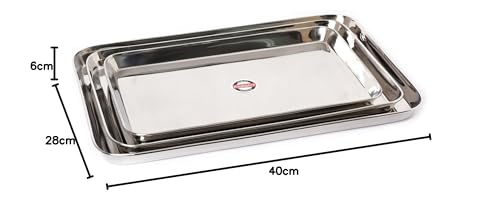 Embassy Stainless Steel Deep Tray, Rectangle | Size - 37x25.5 cm (L x B) cm | Serving Tray for Kitchen | Food Tray for Parties/Catering, Dining, Baking & Everyday Use | Dishwasher Safe & Easy to Clean - Image 4