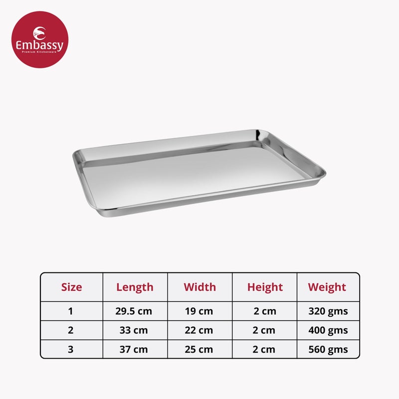 Embassy Stainless Steel Deep Tray, Rectangle | Size - 37x25.5 cm (L x B) cm | Serving Tray for Kitchen | Food Tray for Parties/Catering, Dining, Baking & Everyday Use | Dishwasher Safe & Easy to Clean - Image 2
