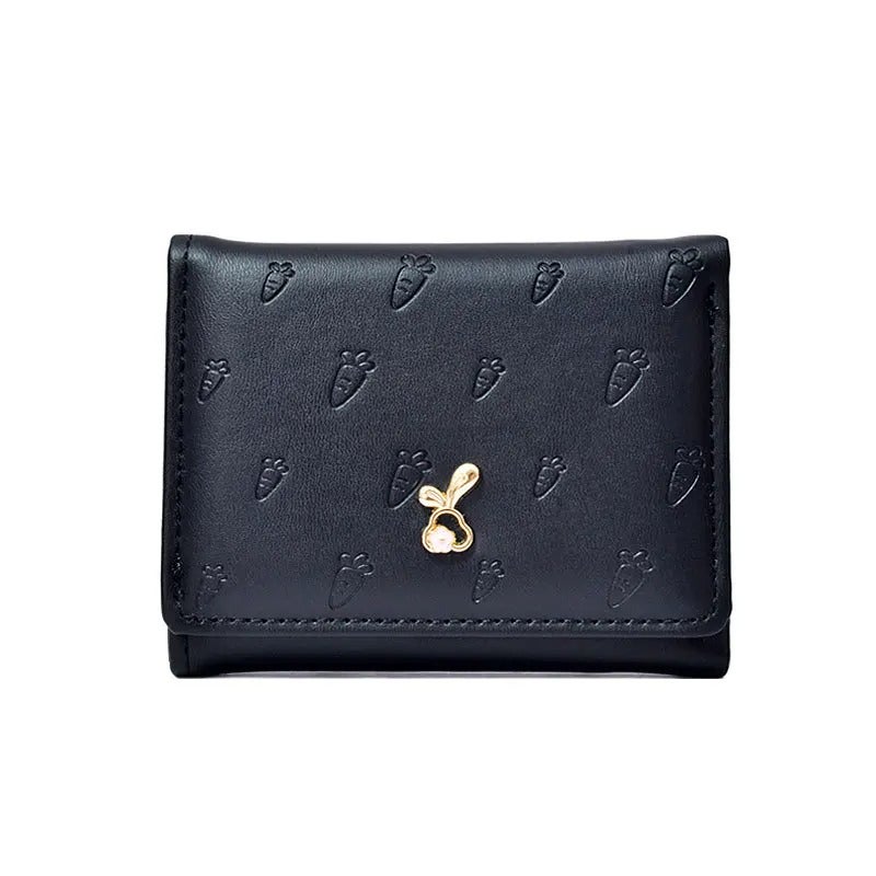 محفظة وحاملة بطاقات جلد أسود تحتوي على جيوب متعددة للنقود والبطاقات