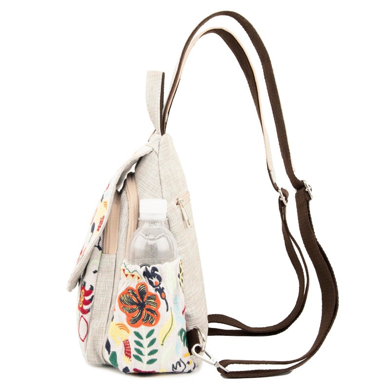 SILKAREA Vintage Embroidered Floral Ethnic Backpack for Women Handbag Shoulder Bag Mini Travel Purse (Embroidered White) - Image 5