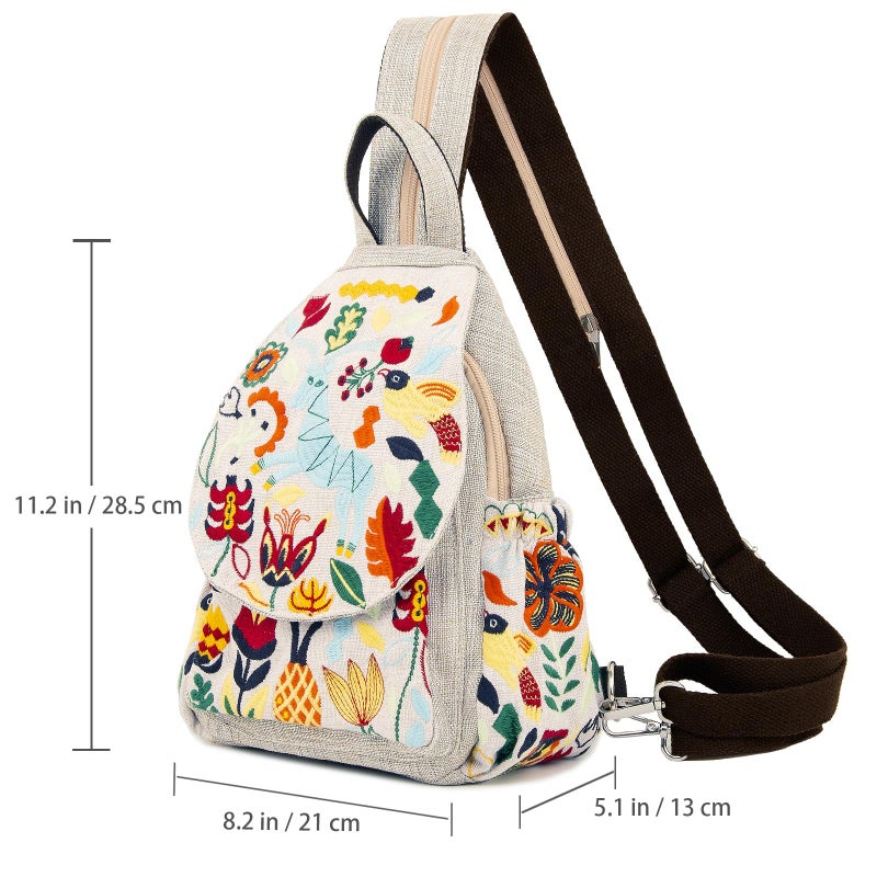 SILKAREA Vintage Embroidered Floral Ethnic Backpack for Women Handbag Shoulder Bag Mini Travel Purse (Embroidered White) - Image 3