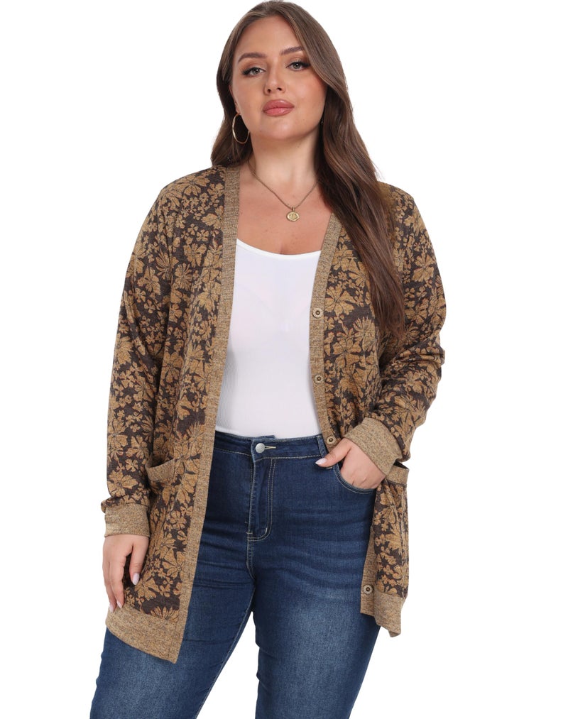 OLRIK Plus Size Sweater Casual Work Cardigan for Women Plus Size Outfits for Women 2024 Cosmos Khaki-2X - Image 4