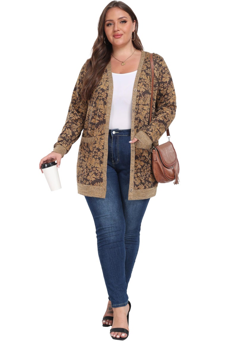 OLRIK Plus Size Sweater Casual Work Cardigan for Women Plus Size Outfits for Women 2024 Cosmos Khaki-2X - Image 5