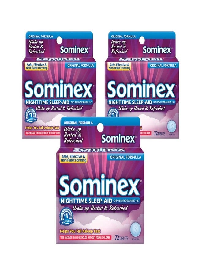 Sominex Nighttime Sleep-Aid, Maximum Strength Formula, Single Dose, 72 tablets - Pack of 3 - Image 1