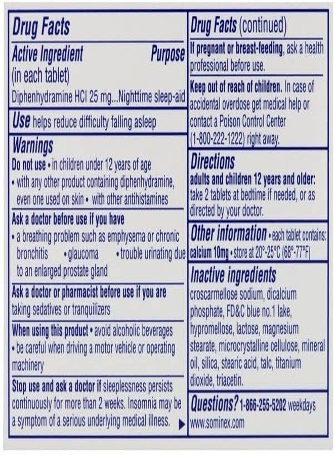 Sominex Nighttime Sleep-Aid, Maximum Strength Formula, Single Dose, 72 tablets - Pack of 3 - Image 4