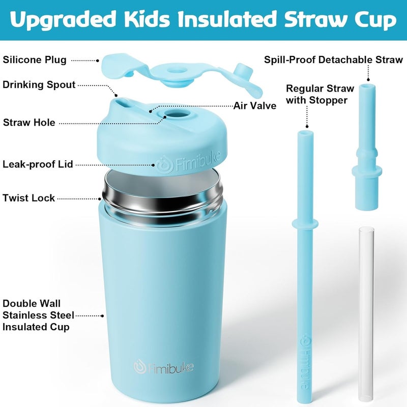 Fimibuke Kids Toddler Cups 10 OZ Spill Proof Straw Cups for Toddlers 2 Pack LeakProof Kid Insulated Tumbler with ScrewOn Lid Silicone Straw with Stopper Stainless Steel Sippy Cup for Girl Boy - Image 4