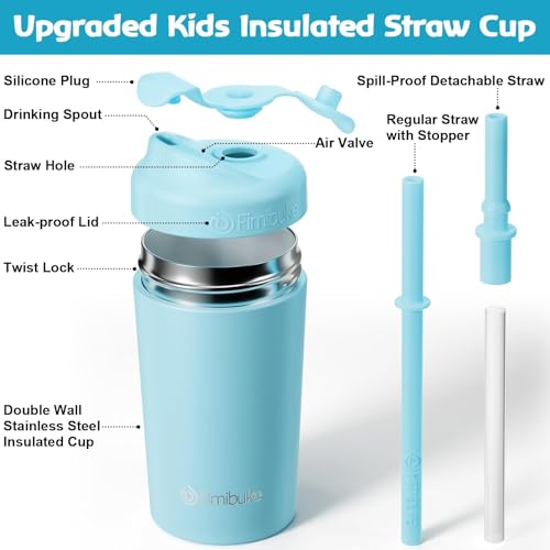 Fimibuke Kids Toddler Cups 10 OZ Spill Proof Straw Cups for Toddlers 2 Pack LeakProof Kid Insulated Tumbler with ScrewOn Lid Silicone Straw with Stopper Stainless Steel Sippy Cup for Girl Boy - Image 3