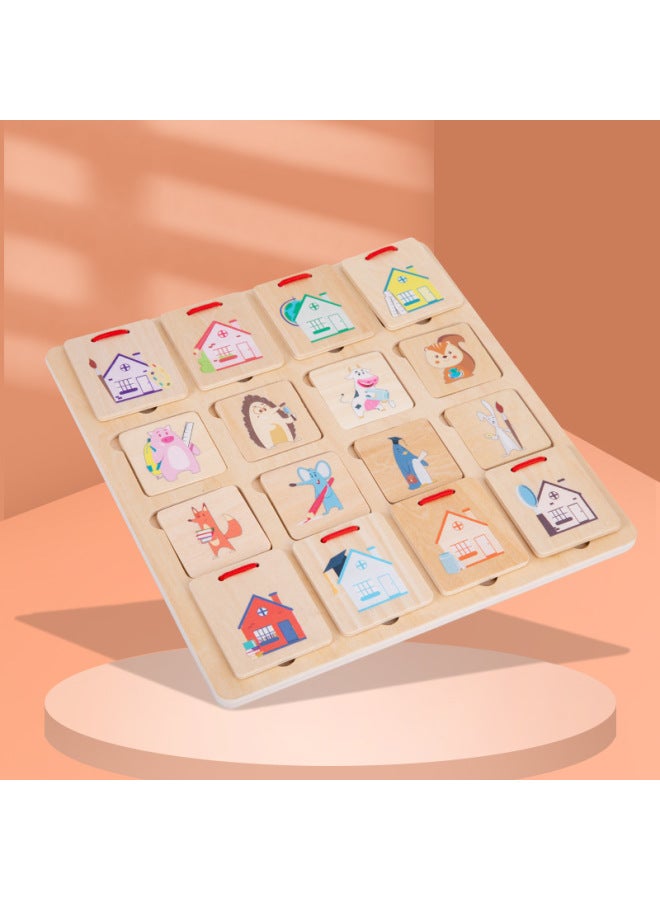 Baby Children's Educational Early Education Matching Puzzle Toddler Montessori Early Education Animal Looking For House Puzzle Creative Wooden Toys-Color:Animal House Matching - Image 2