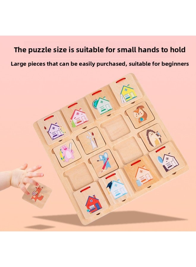 Baby Children's Educational Early Education Matching Puzzle Toddler Montessori Early Education Animal Looking For House Puzzle Creative Wooden Toys-Color:Animal House Matching - Image 1