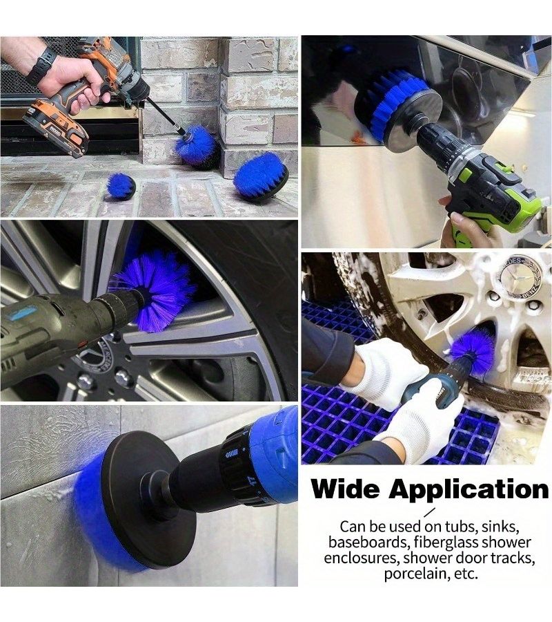 Blue Set of Brushes for Drill Bits Including Cleaning Brushes for Wheel Hubs Bathtubs Tiles Kitchens Floors And Vehicles - Image 1