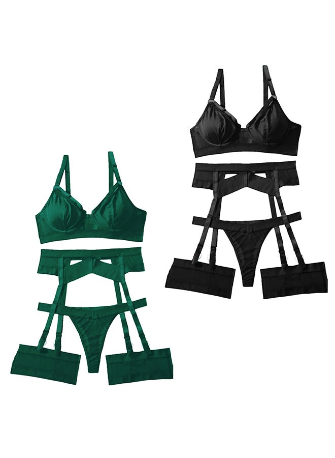 MARGOUN 2 Pack Large Size Women Sheer Mesh Garter Lingerie Set Strappy Teddy Babydoll Bra and Panty with Leg Ring 4 Piece Lingerie Set - Image 2