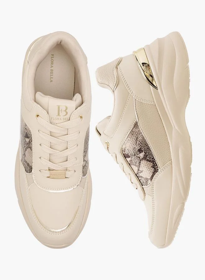 Flora Bella By Shoexpress Women's Animal Print Sneakers with Lace-Up Closure and Chunky Heels