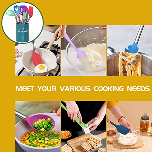 Umite Chef Kitchen Utensils Set, 15 pcs Silicone Cooking Kitchen Utensils Set, Non-stick Silicone Stainless Steel Handle Turner Spatula Spoon Tongs Whisk Cookware - Colorful - Image 3