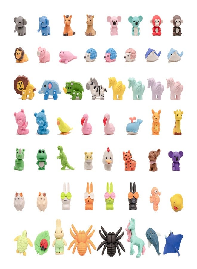 CLOCK KING 56Pcs 3D Animal Erasers for Kids, All are Animal Styles, Random Desktop Pets Toys Gifts, Mini Puzzle Classroom Rewards, Kids Party Favors Back to School Supplies - Image 1