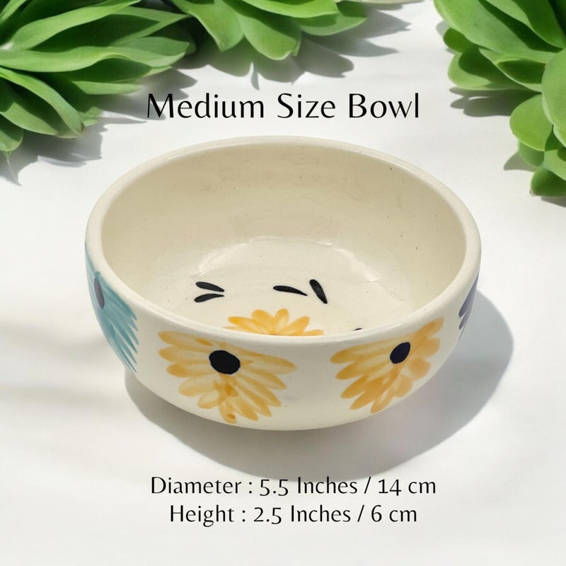 BACKKSPACE RETAIL Handmade & Hand-Painted Ceramic Blue Flower Bowls - Pack of 2, 500ml Capacity Each | Microwave Safe & Dishwasher-Friendly | Ideal for Fruit, Dessert, Snacks, Rice, and Soup - Image 2